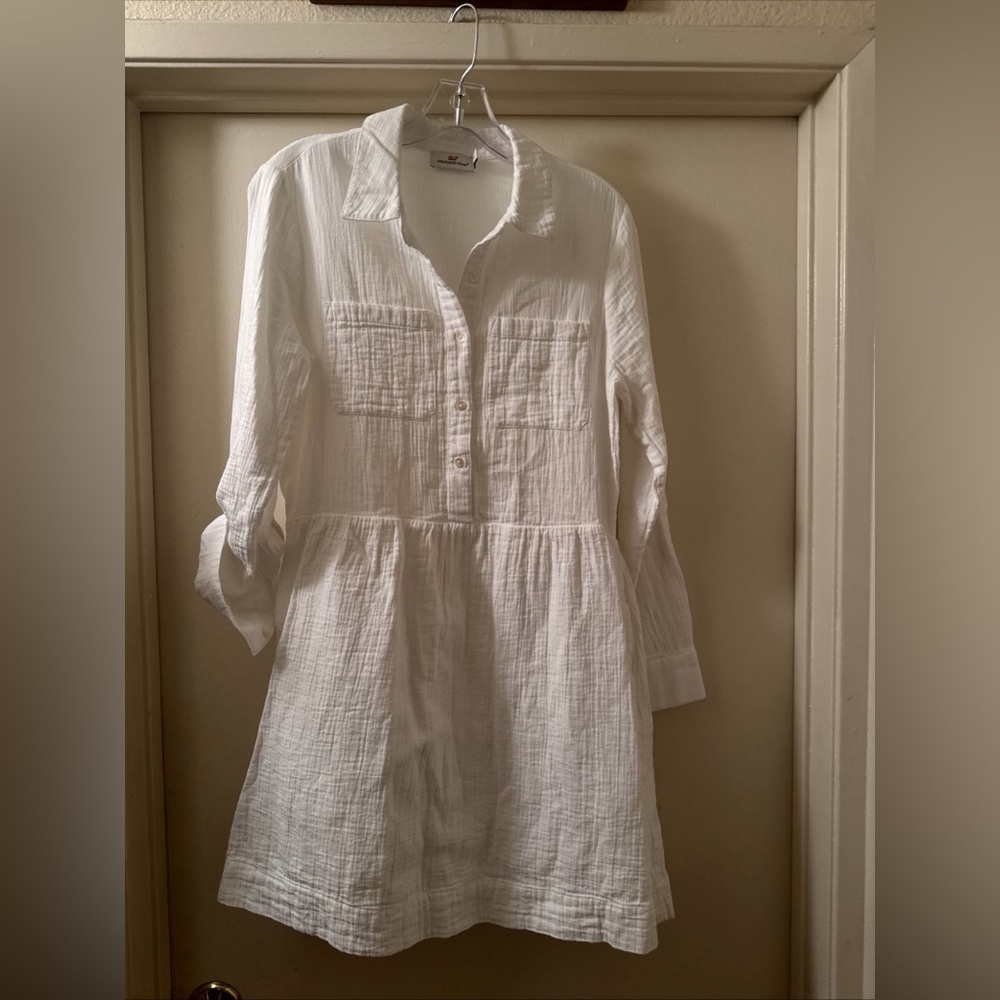Vineyard Vines White Gauzy Drop Waist Shirt Dress sz 6